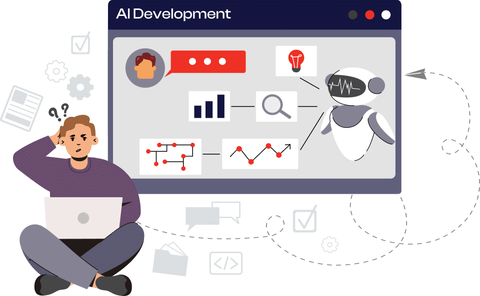 confused men after exploring AI development company