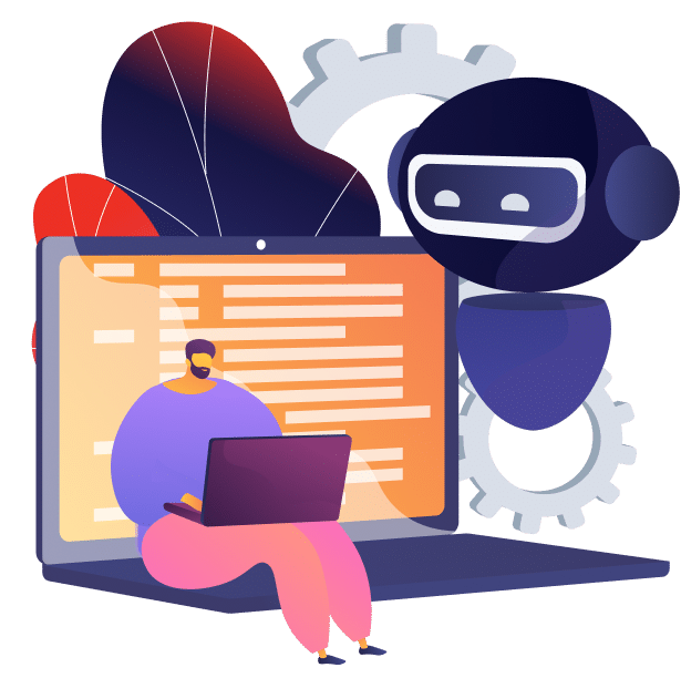 illustration shows Ai developer working on project